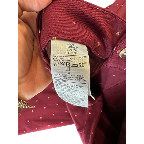 Old Navy Burgundy Rose Gold Polka Dot Mid-Rise Pixie Ankle Pants Size 4 Tall - Picture 4 of 14